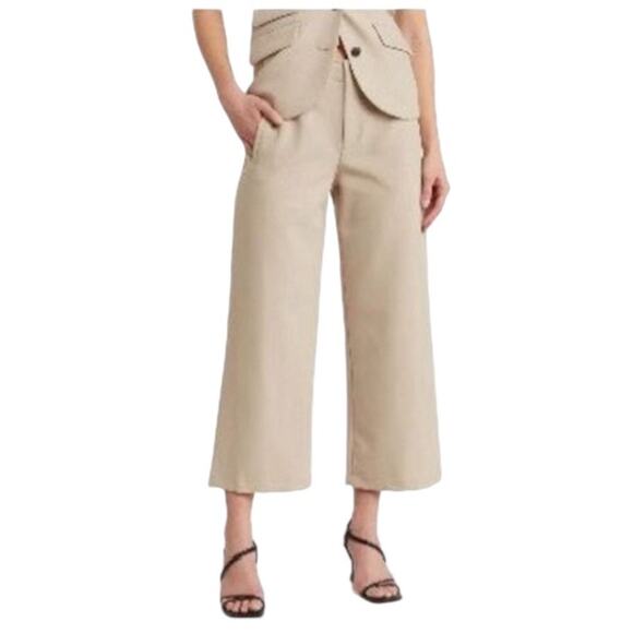 Rag & Bone pants Dylan wide leg cropped tan size 14 - Picture 1 of 7